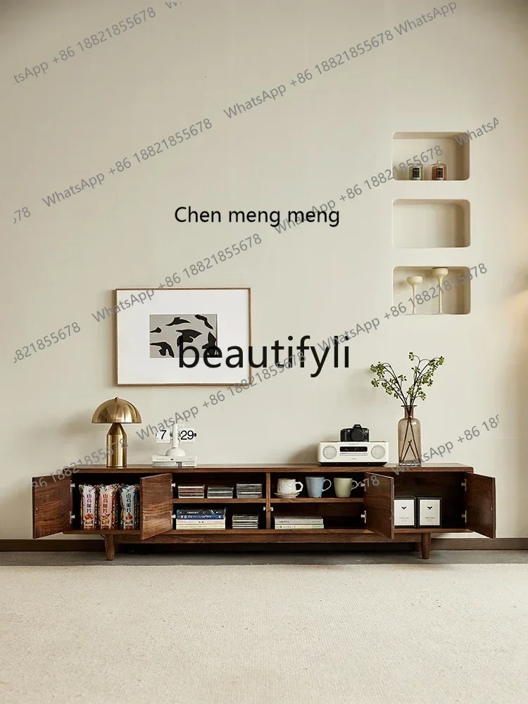 

D176 Nordic all-solid wood TV cabinet North American black walnut storage floor cabinet simple living room