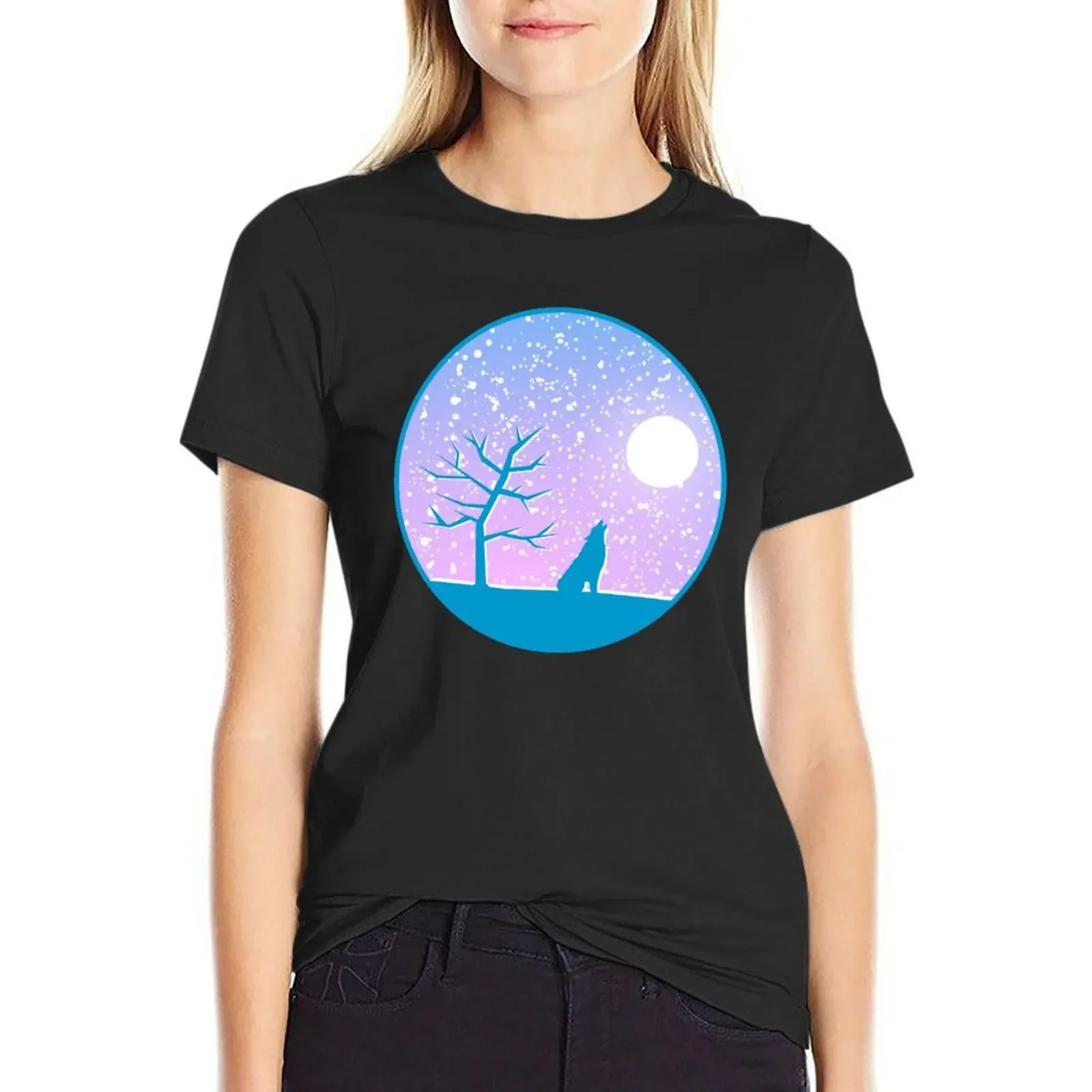 

Transgender Pride Flag Celestial Night Landscape Snow Wolf T-Shirt summer clothes anime clothes plain white t-shirts for Women