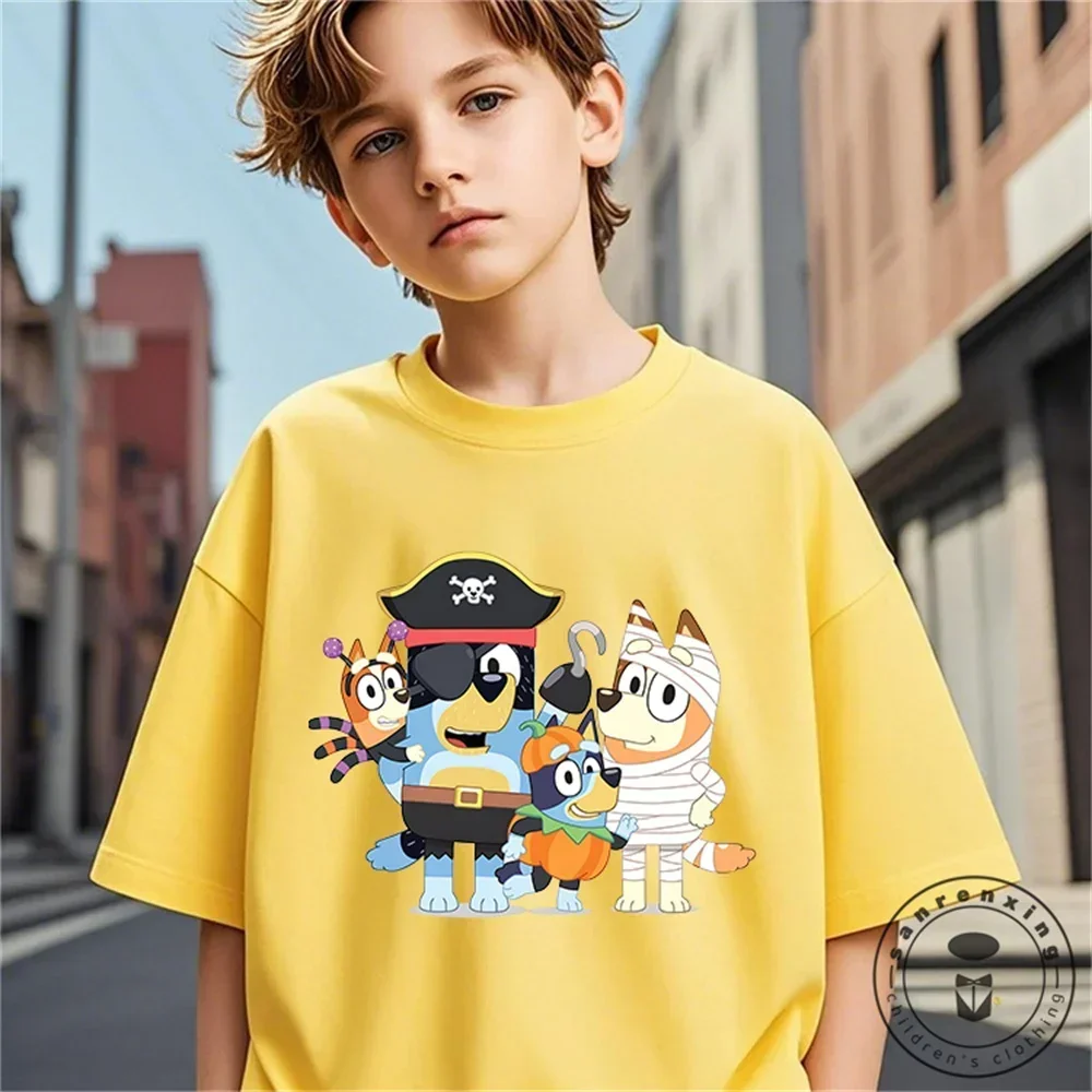 

Summer Cute Blueyi Kids Crewneck Short-sleeved Baby and Toddler Cotton Casual T-shirt Boys Girls Funny Street Harajuku Top