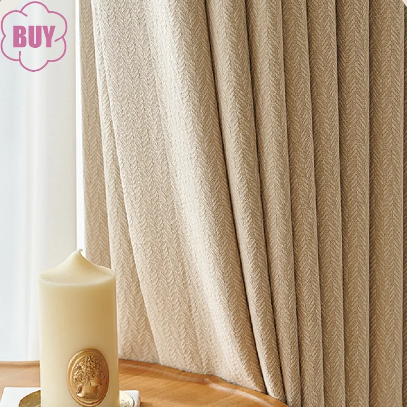 

Japanese-style Curtains For Living Dining Room Bedroom Cotton And Linen Curtains Ins Log Wind Blackout Milk Tea Cream Color