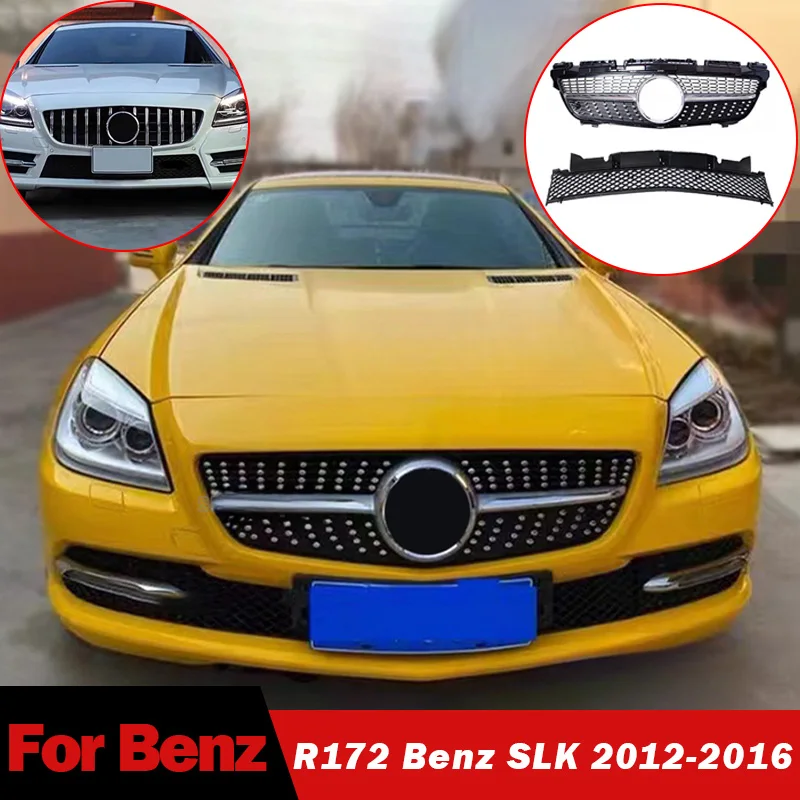 

Передняя решетка впускного отверстия для Mercedes R172 Benz SLK 2012-2016 Алмазная решетка бампера в стиле GT, средняя сетка, запасная часть тюнинга