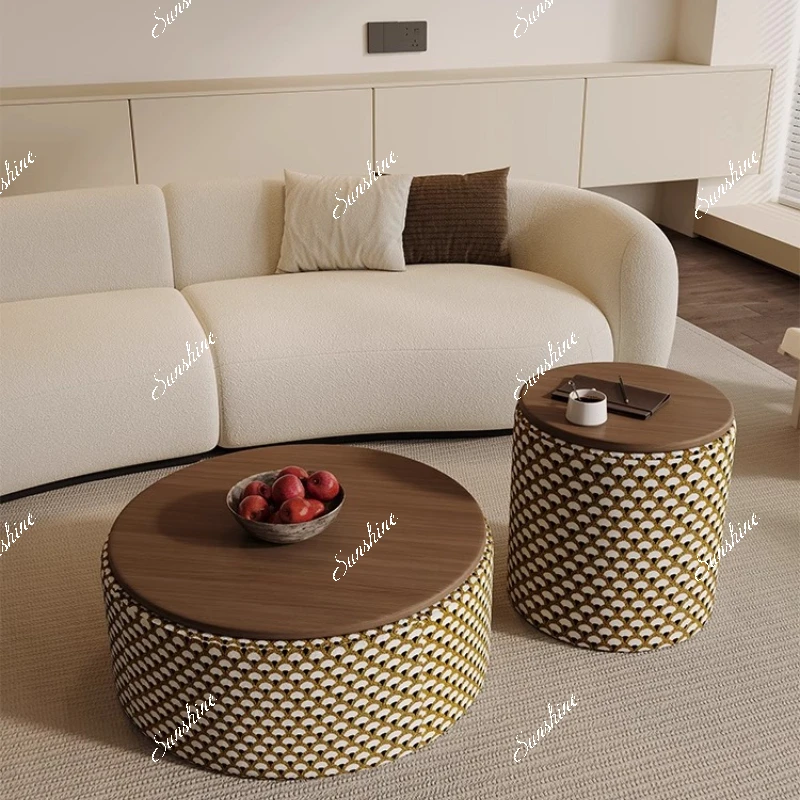 

Round coffee table, living room, household small apartment, high-end sense jacquard, personalized creative size combination
