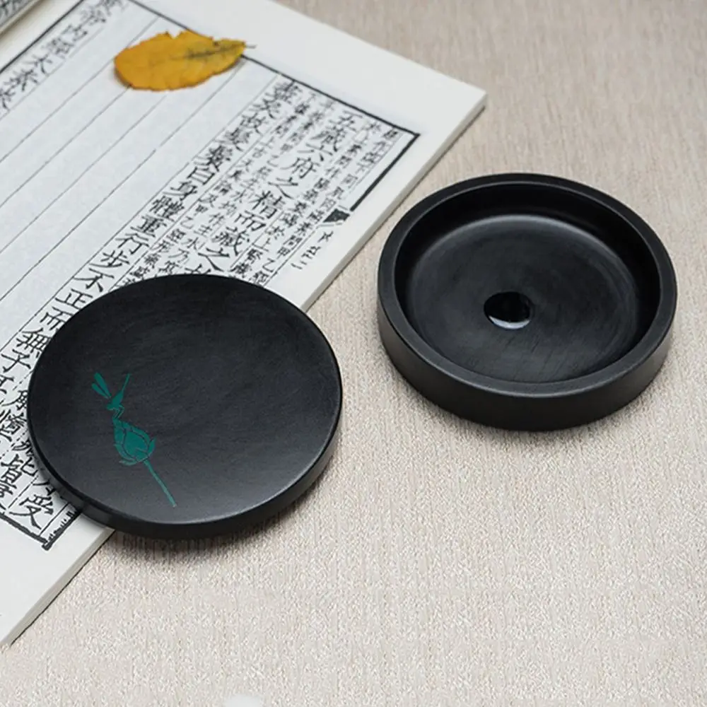 Professional Traditional Calligraphy Inkstone Durable Round Calligraphy Inkwell Black Art Supplies Ink Stone for Artists
