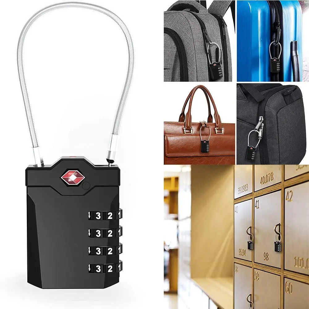 Waterproof Portable Small Padlock Padlock with Steel Cable Customs Code Lock TSA Customs Lock Smart Combination Lock