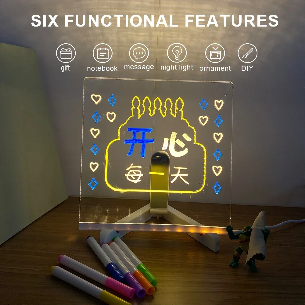 LED light acrylic message board 7-color pen erasable USB children's drawing board bedroom night light birthday gift for children