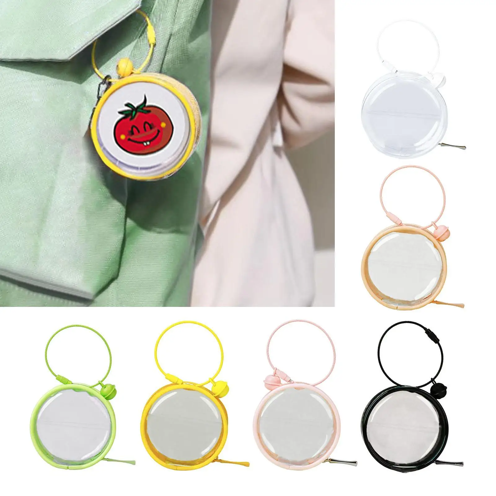 

Прозрачная сумка-органайзер для значков и подвесок с застежкой-молнией, 7x7x4 см, портативная, с кольцом для ключей, мини-сумка для хранения кукол