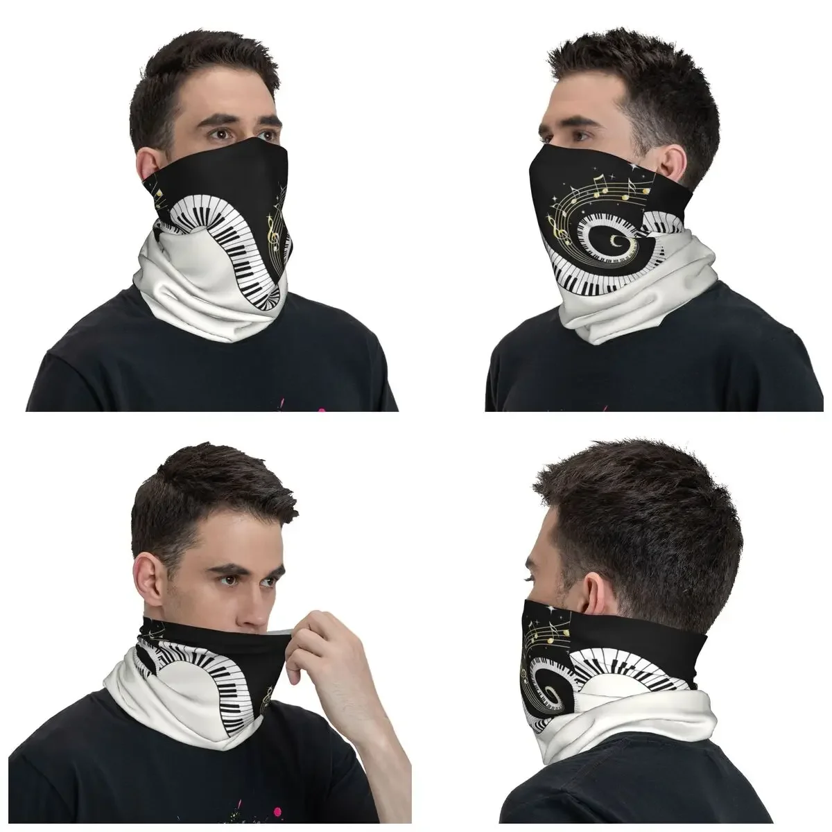 Piano Keyboard Art Bandana Neck Gaiter Printed Music Note Mask Scarf Multi-use Headband Riding for Men Women Adult Washable