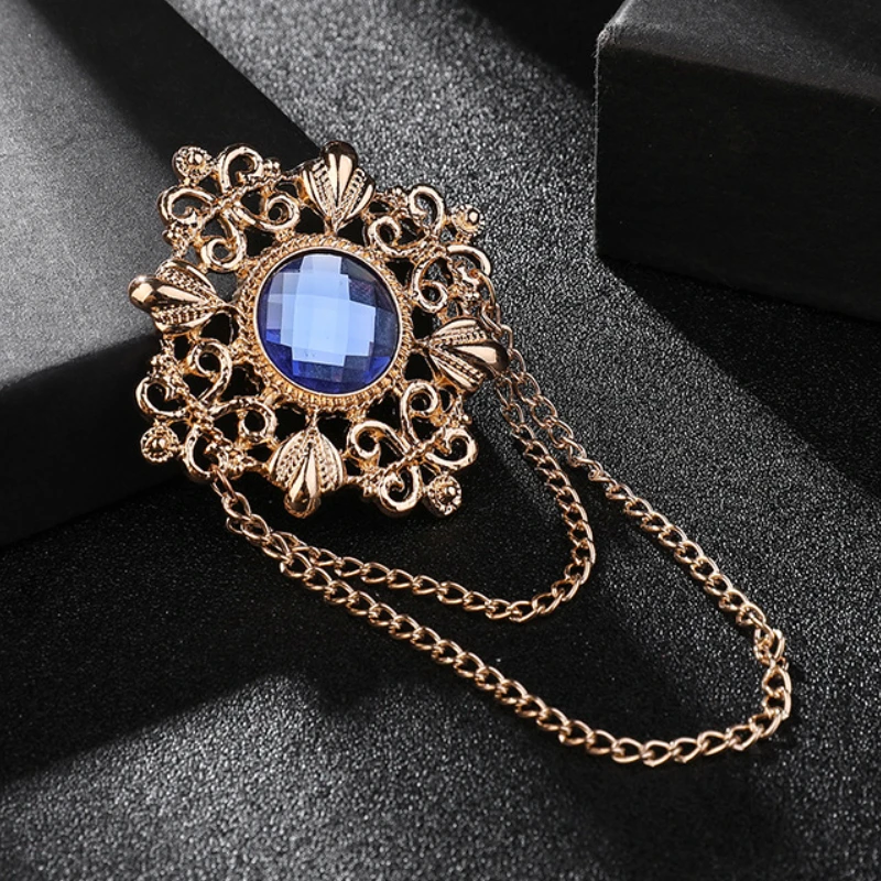 Retro Palace Edelstein Brosche Herren Anzug Pin Vintage Strass Kreuz Quaste Anstecknadeln mit Kette Abzeichen Luxus Schmuck Zubehör – Detail 3
