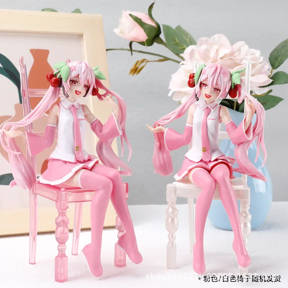 1PCS Pink Hatsune Miku Figure Model Two-Dimensional Animation PVC Virtual Singer Doll Car Ornament Anime Figure With chair