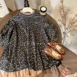 Children Clothing Girl Dress 2023 New Autumn and Winter Plush and Thickened Korean Style Floral Long Sleeved Princess Skirt