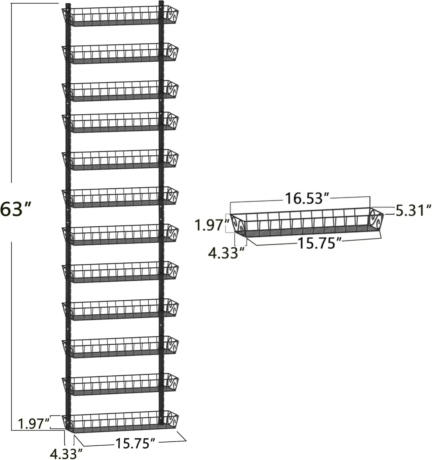 Adjustable Wall Mount Spice Rack Organizer, 12-Tier Dual-use (Multi-use) Hanging Spice Shelf Storage for Kitchen Pantry