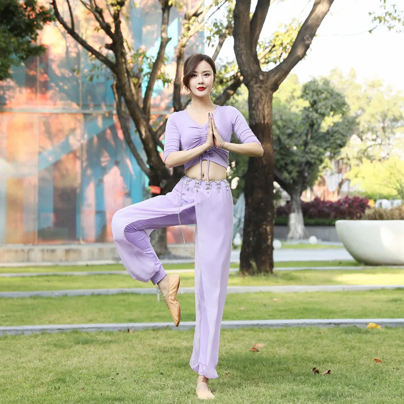 Dostosowana Sukienka do Tańca Nowoczesnego Strój Treningowy Top do Ćwiczeń Ciała Kobieta Dorosła Kostiumy do Tańca Brzucha Luźny Zestaw Spodni typu Latarnia