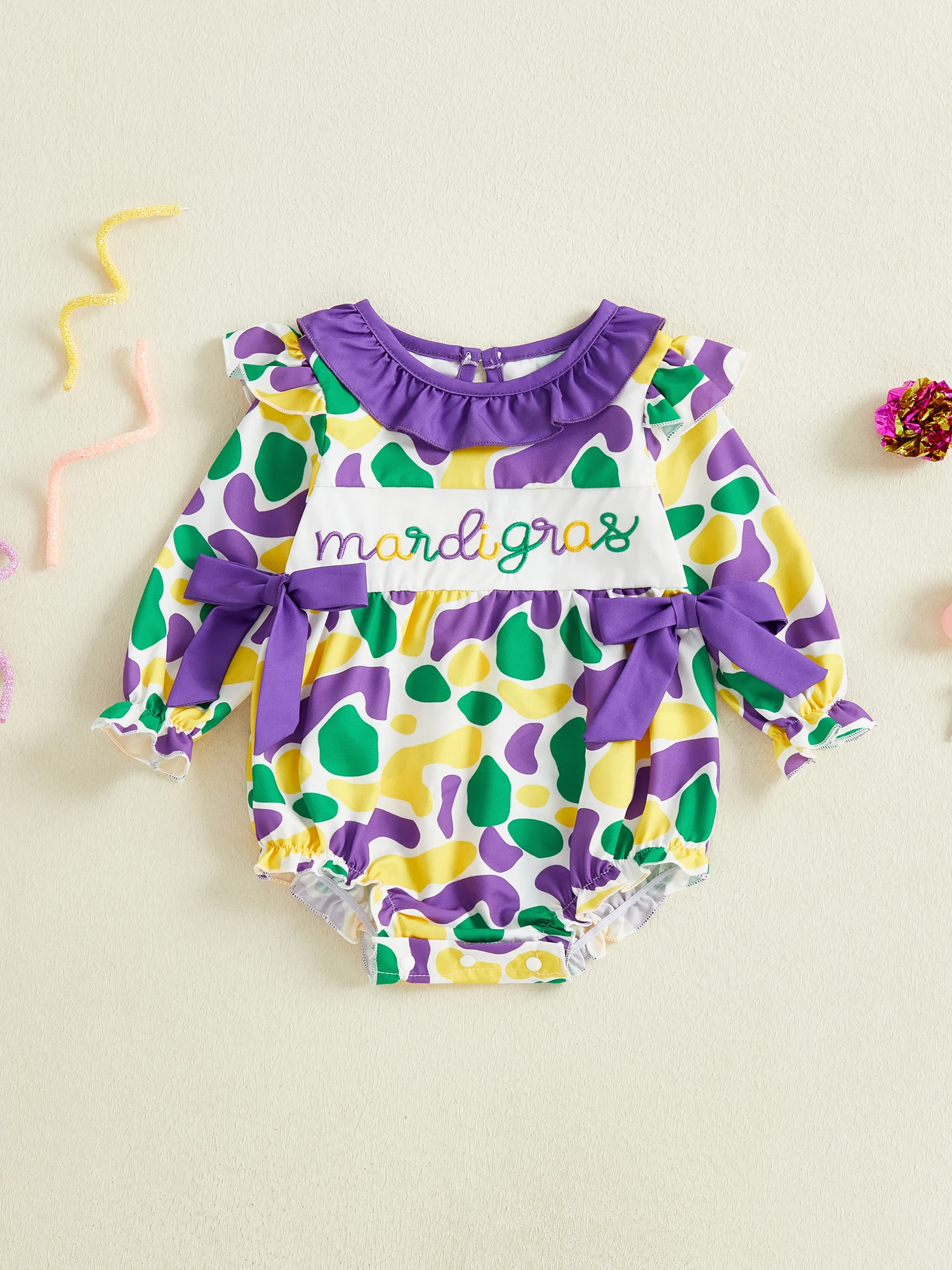 بدلة قفز لحفلات الأميرة للرضع بأكمام مكشكشة وتفاصيل مزخرفة بالزهور، بدلة لعب رائعة للأطفال الصغار لكرنفال الربيع