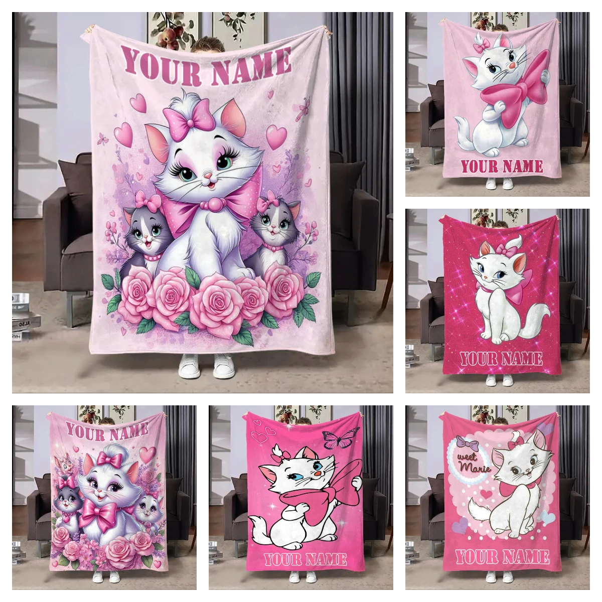 

Disney Cat Marie Printed Blanket Can Be Custom with Name, Soft and Warm, Suitable for Home, Office,Camping Car Holiday Kids Gift