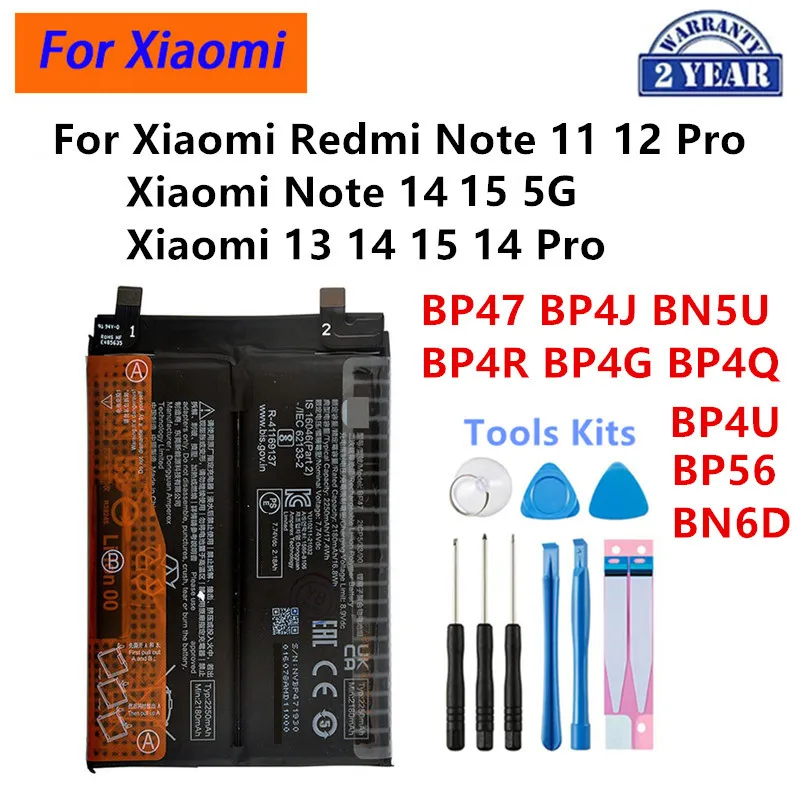 BP47 BP4J BN5U BP4R BP4G BP4Q BP4U BP56 BN6D Battery For Xiaomi Redmi Note 11 12 14 15 Pro 5G Xiaomi 13 14 15 Redmi 14 Pro