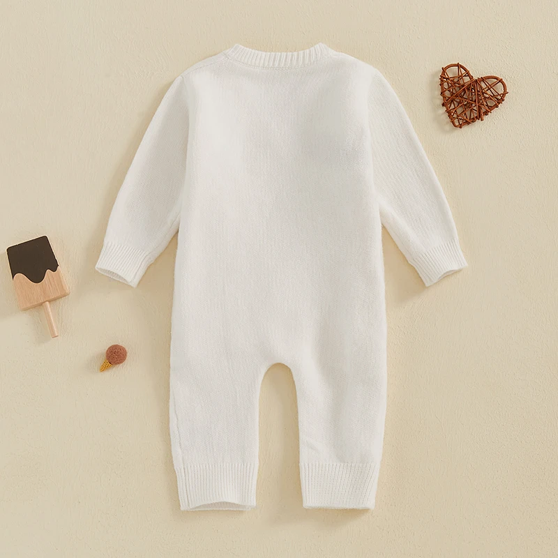 Blotona Infant Baby Fall Knitted Romper Letter Embroidery Long Sleeve Tie-up Wrap V-Neck Full Length Sweater Jumpsuit