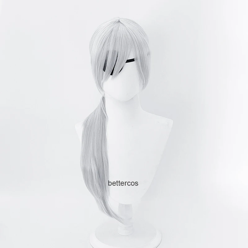 Anime Quanxi Cosplay Silver Long Wig Eyes Patch Heat-resistant Fiber Hair + Free Wig Cap Halloween Party Role Play