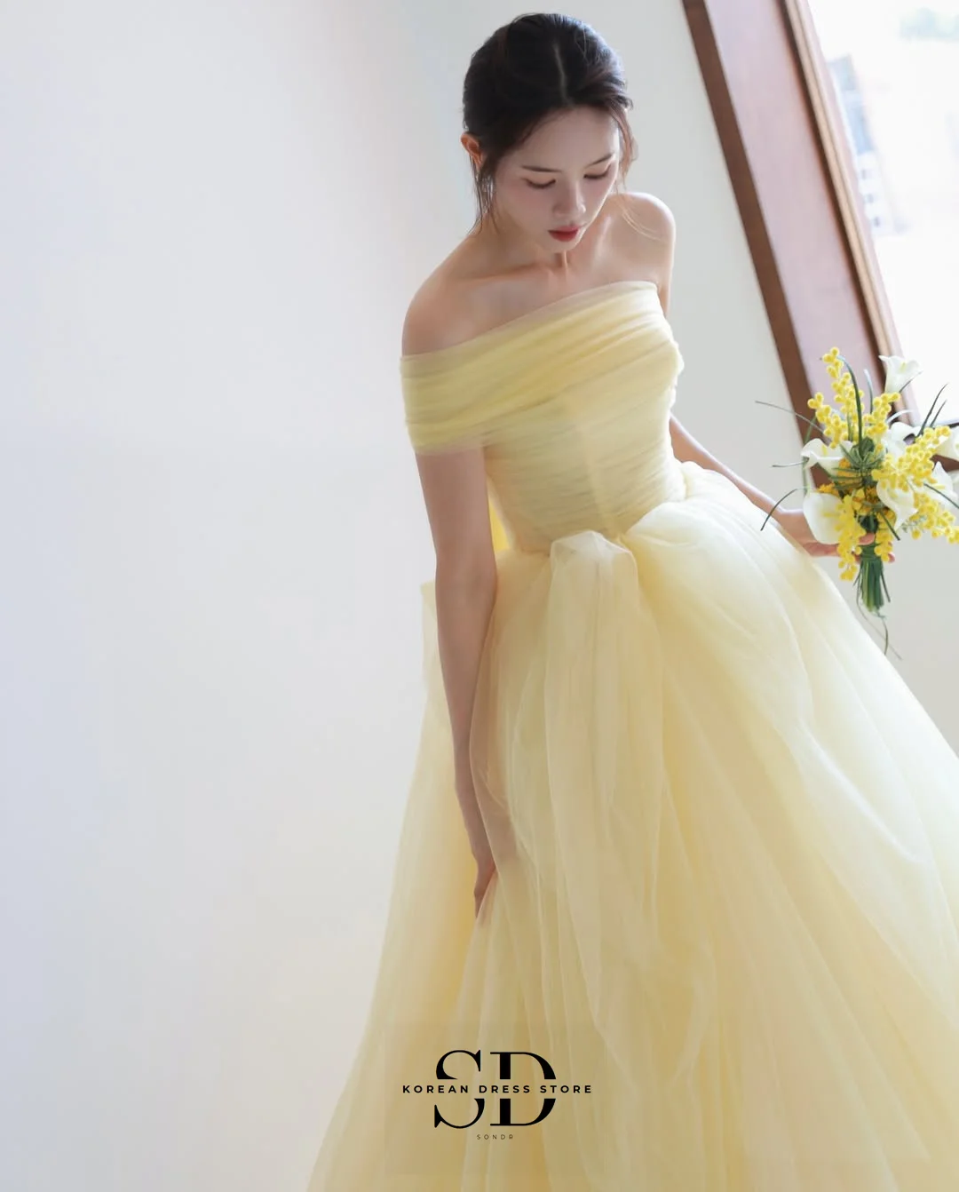 Sondr 2025 New Korean Wedding Dresses Light Yellow Soft Tulle Bridal Wedding Snap Dresses Customized Luxury Women Party Dresses