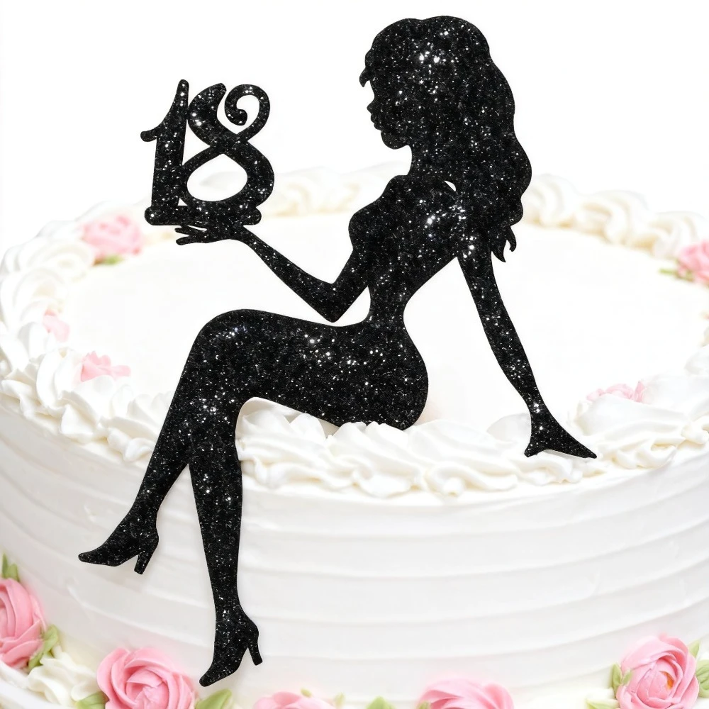 1 Stück Kuchenaufsatz zum 18. Geburtstag, schwarze Papier-Silhouette für kleine Mädchen für 18-jährige Geburtstagsparty-Dekorationen für Frauen – Detail 1