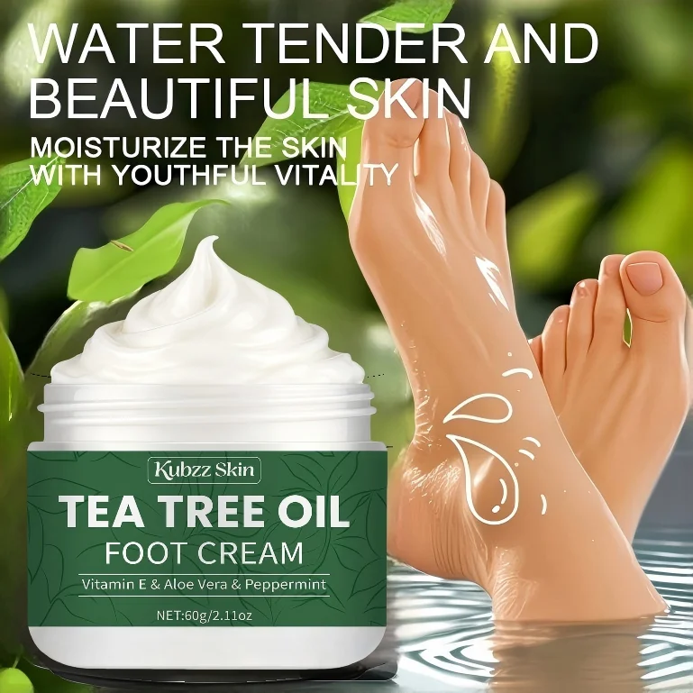 Kubzz Skin Tea Tree Oil Foot Cream 60g – Deep Moisturizer with Vitamin E & Aloe Vera, Softens Dry Rough Feet & Heels, Long-Lasti