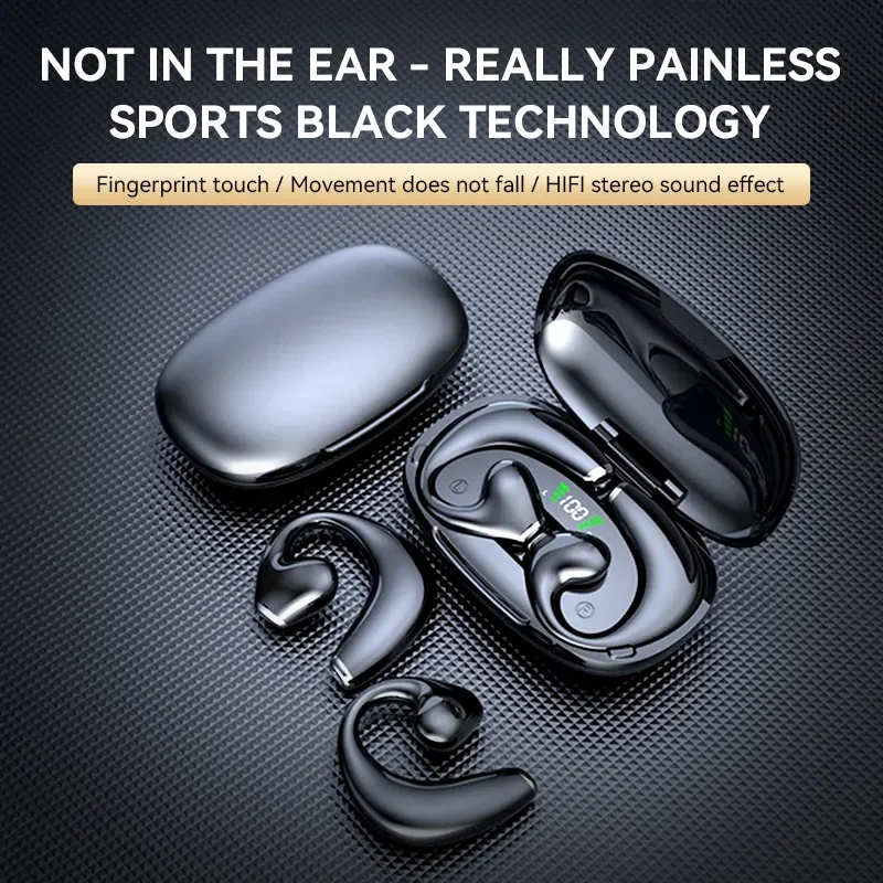 Jr02 Bone Conduction Wireless Bluetooth Earphones No In Ear Digital Display Painless Wearing Hanging Ear Sports Earphones