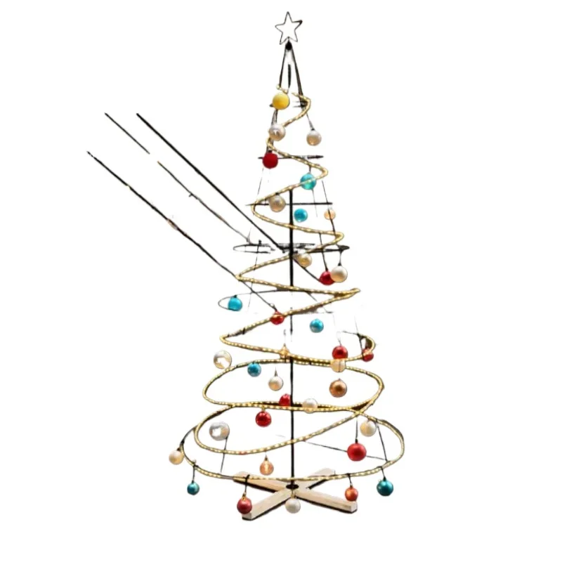

Handmade Black Iron Christmas Tree Bracket with Wooden Base Metal Decorative Line Elegant Wall Hanging Artcraft