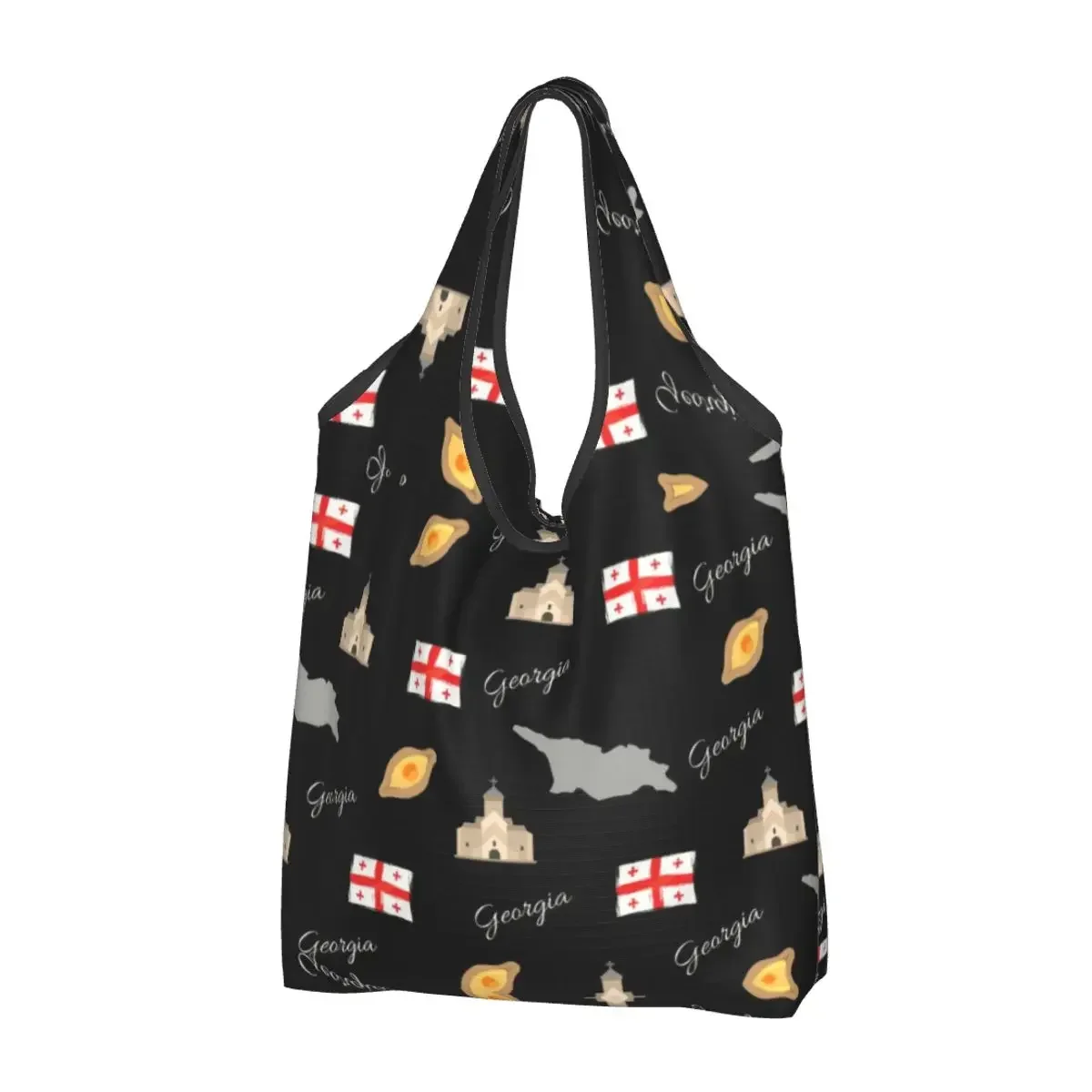 

Kawaii Printed Georgia Flag Mao Tote Shopping Bag Portable Shoulder Shopper Georgian Proud Patriotic Handbag