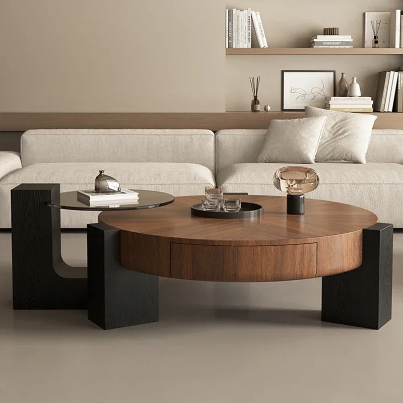 

Solid wood round coffee table simple small apartment living room home