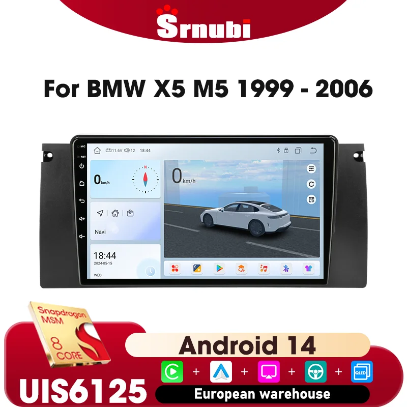 Radio para coche con Carplay, GPS, Navegación, Reproductor Multimedia, Android Auto para BMW 5 E39 E53 X5 M5 1995 1996 1997 1998 1999 - 2003 UIS6125, Pantalla de 8 núcleos, Bluetooth 5.4, Estéreo, Ventilador de refrigeración integrado, Accesorios Plug and Play