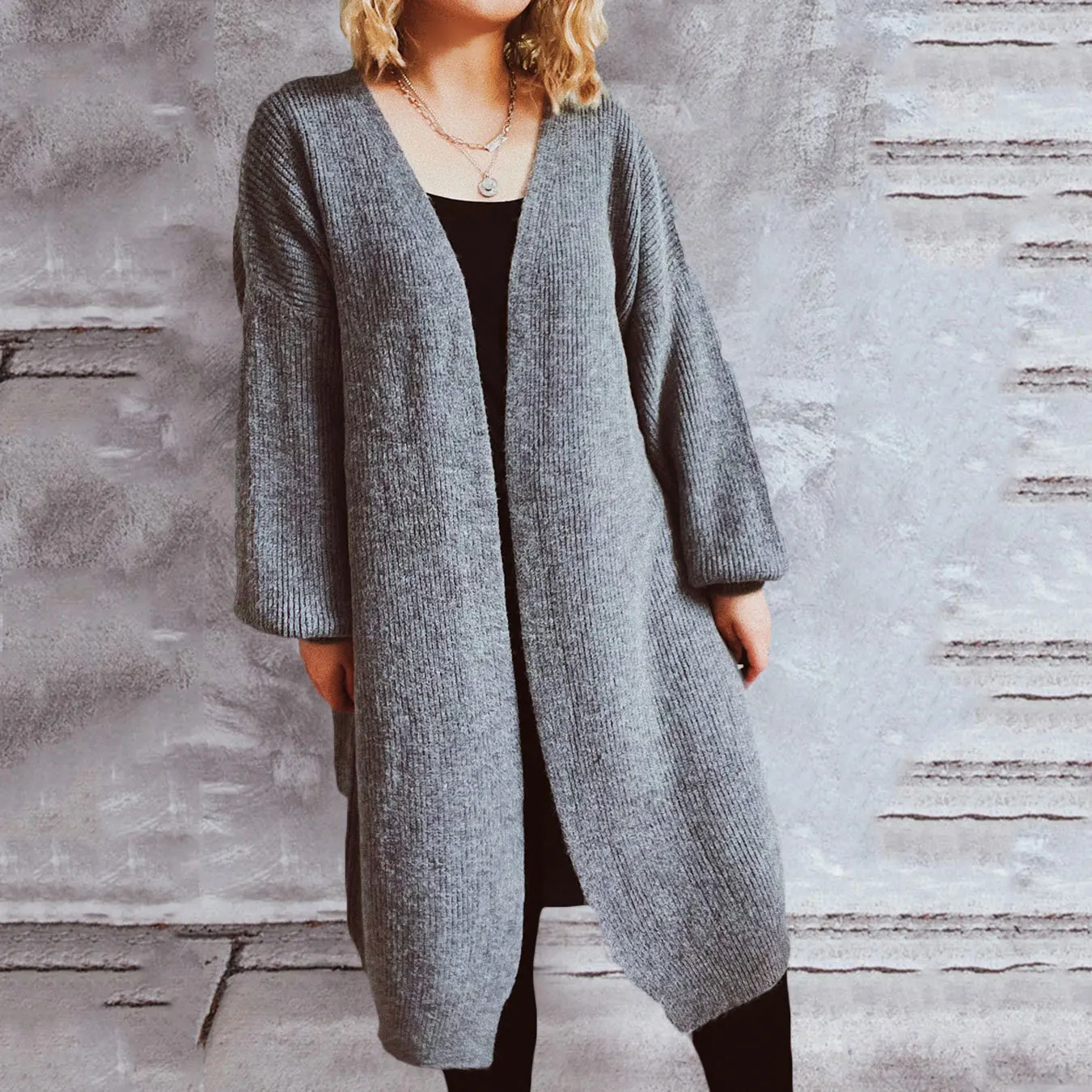 

2023 New Style Commuter Solid Loose Lantern Sleeves Long Cardigan Knitted Sweater Coat