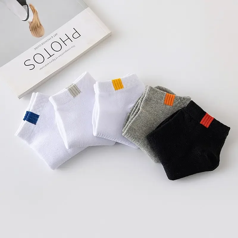 5 Pairs Fashionable Cloth Standard Boat Socks Spring And Summer Thin Style Mens Solid Color Socks Casual Sports Socks