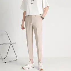2023 Spring and Autumn Men's Solid Color Slim Fit Button Zipper Open Line Decoration Casual Fashion Elegant Commuter Suit Pants