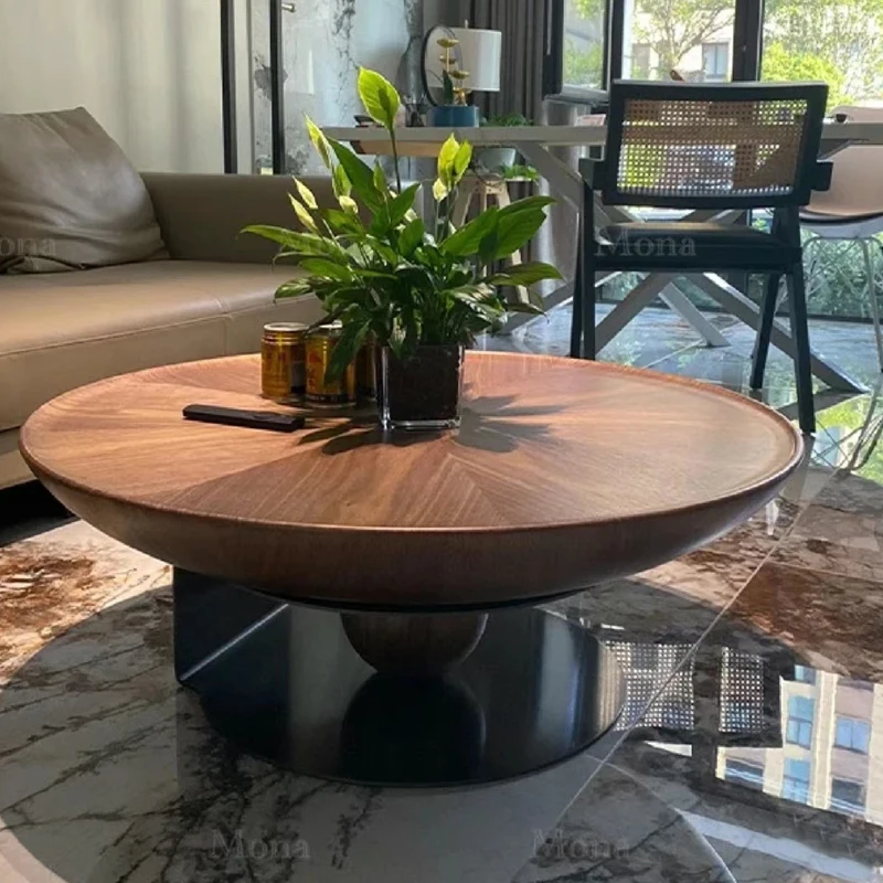 Medieval walnut color round coffee table