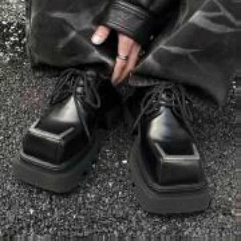 

Женские крутые кожаные туфли, четыре сезона, противоскользящие удобные женские туфли на толстой подошве с квадратной головкой, кружевные туфли для ролевых игр