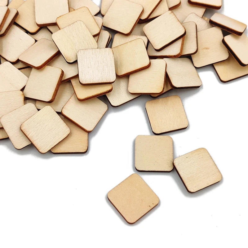 50pcs 20mm Unfinished Wood Pieces Blank Natural Slices Wood Square for DIY Crafts Painting, Scrabble Tiles, Decoration