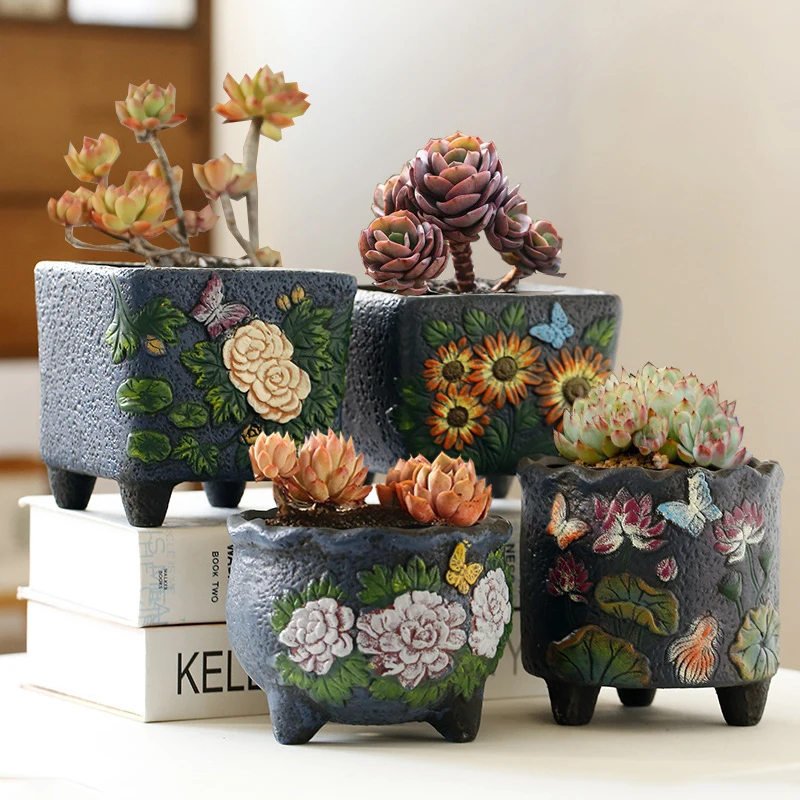 

Korean Painted Vintage Ceramic Succulent Flower Pot New Design Balcony Garden Planting Home Accessoriess