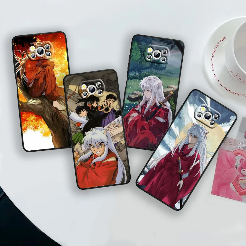 Capa de telefone preta macia para Xiaomi Poco, Inuyasha, Higurashi, Kagome, X6, X5, X4, X3, F4, F3, NFC, M6, M5, M4, GT, S Pro, 4G, 5G, C65