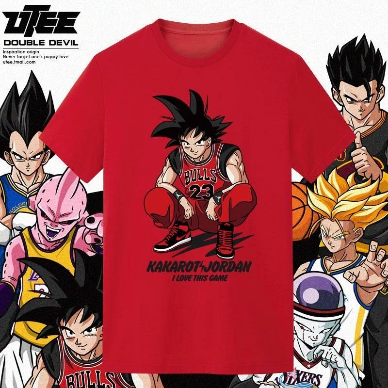 

Футболка Dragon Ball для совместной работы, Super Saiyan Goku, аниме, баскетбольная спортивная футболка с короткими рукавами, модный бренд из чистого хлопка