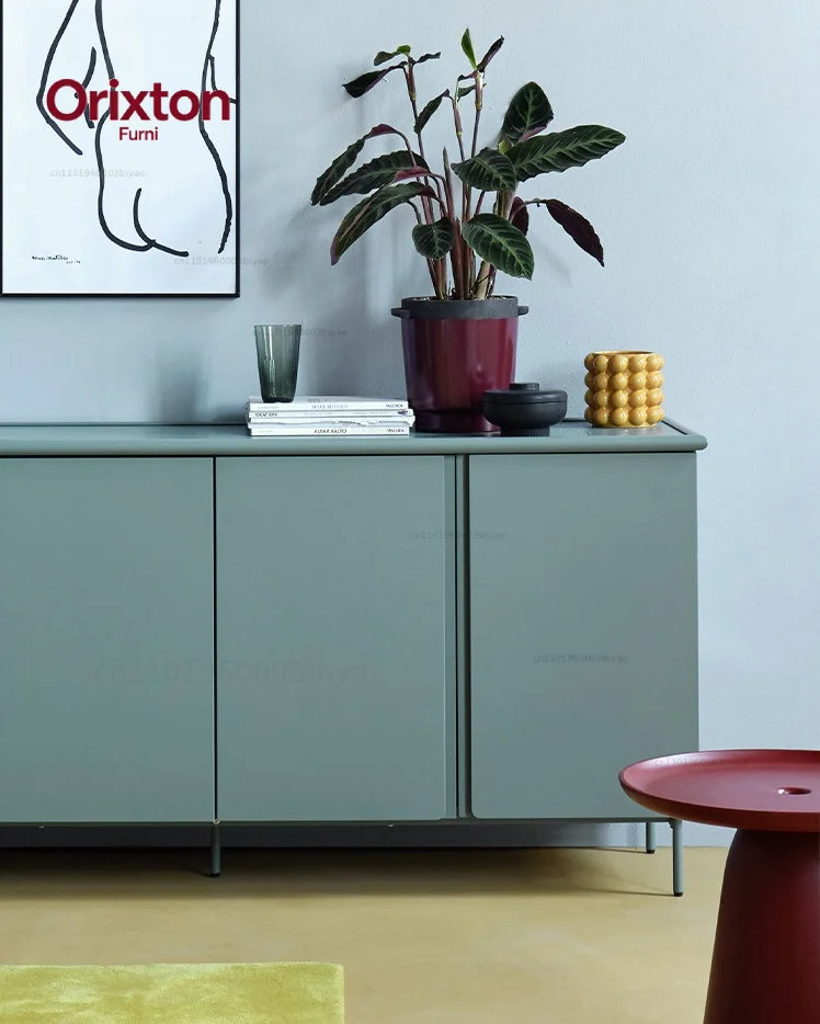 Art museum sideboard, minimalist light luxury living room, solid wood frame, cream small apartment