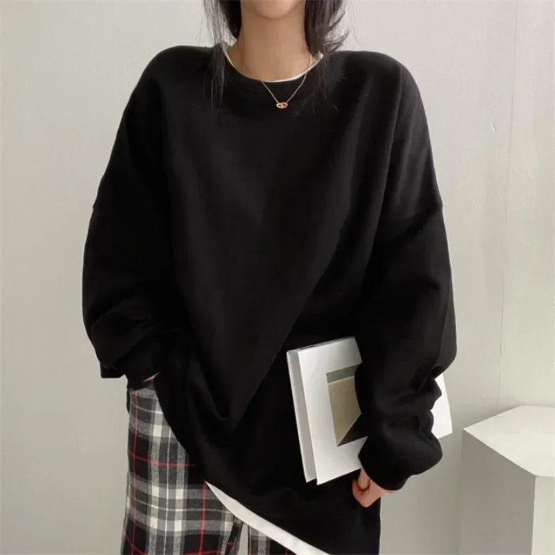 

Korean Harajuku Loose Casual Women's Hoodie Tops Spring Autumn Fashion Fake Two-piece Pullover T-shirt For Women Sweatshirts