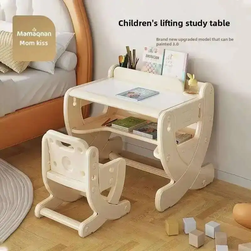 

Study and Chair Desk Children's Adjustable Set, Table, Student's Home Bedroom, Baby's Writing, Early Childhood Education Desk