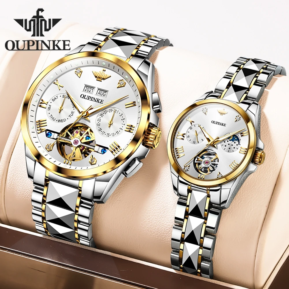 OUPINKE Tourbillon Couple Watches for Men Women Luxury Lover's Watches Tungsten steel Sapphire TOP Brand Coupl Wristwatches NEW