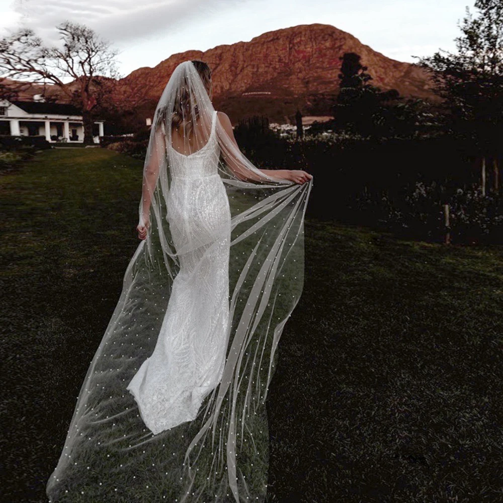 ผ้าคลุมหน้าเจ้าสาวแบบชั้นเดียว ผ้าทูลเนื้อนุ่ม ผ้าคลุมหน้าเจ้าสาวสำหรับงานแต่งงาน ขนาด 100 ซม. 200 ซม. 300 ซม. สีขาว สีงาช้าง อุปกรณ์เสริมงานแต่งงาน ประดับมุกเย็บมือ รุ่น G05