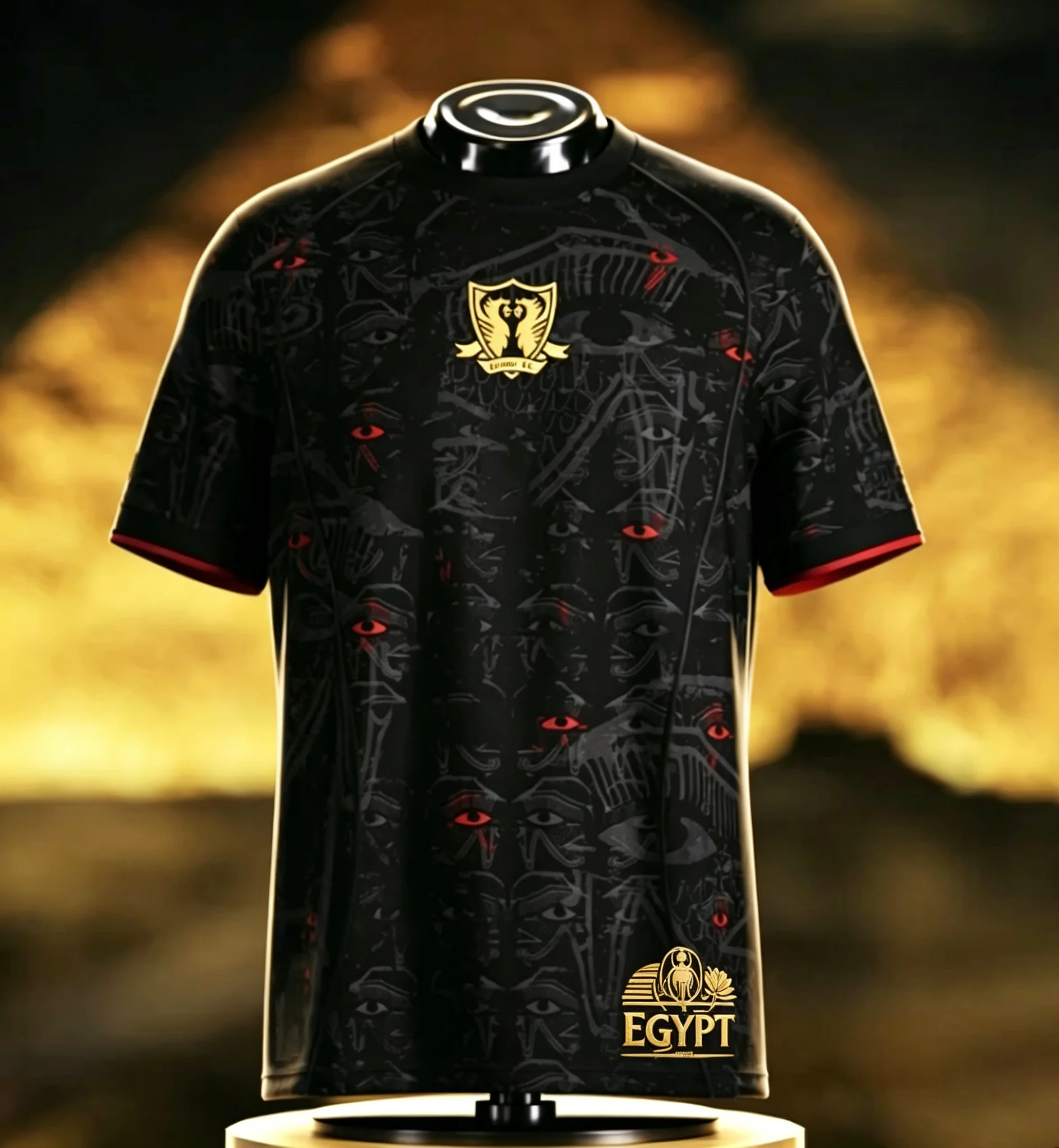 Men Vintage Black Egypt National Football Jersey Red Eye Graphic Quick Dry Sports T-shirt For Training Match