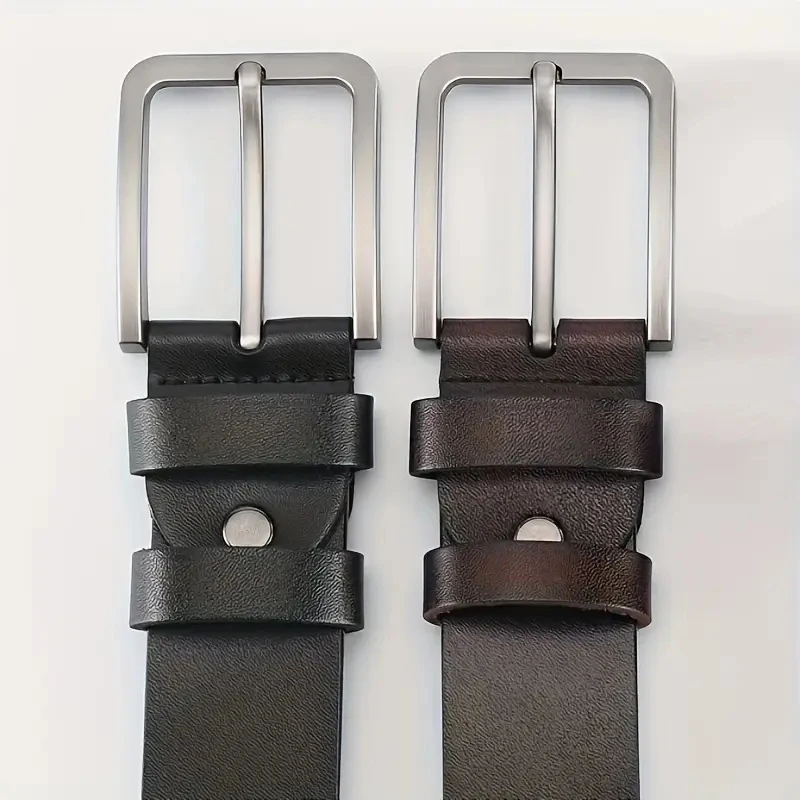 2 Stück neuer Retro-Herren-Gürtel mit Nadelschnalle, lässiger Business-modischer Gürtel, echter Gürtelkörper mit Legierungsschnalle, gepaart mit Jeans und Anzug – Detail 4
