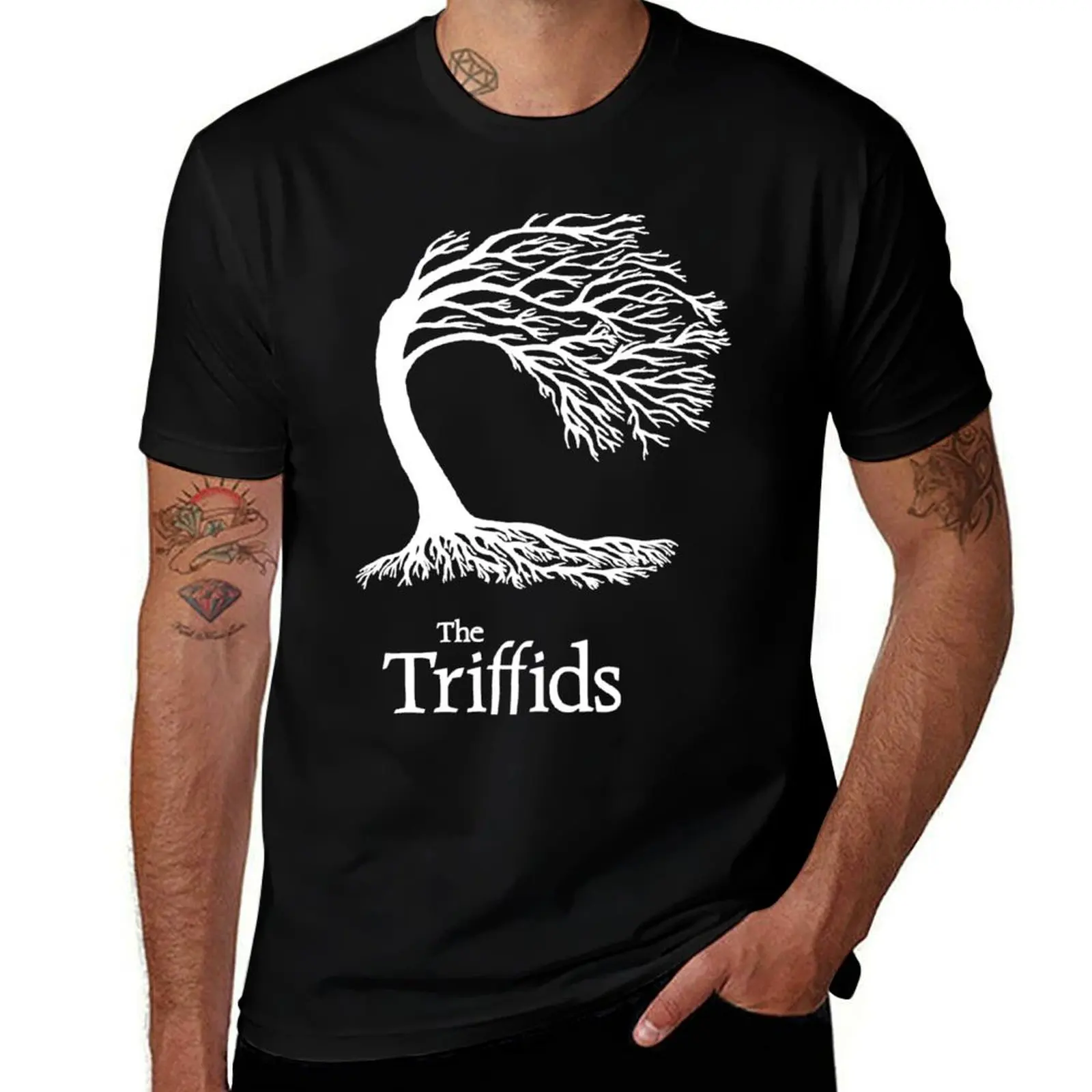 

Triffids tree and logo in white tree by Martyn P Casey T-Shirt Gym Wear Breathable Short Sleeve Tee