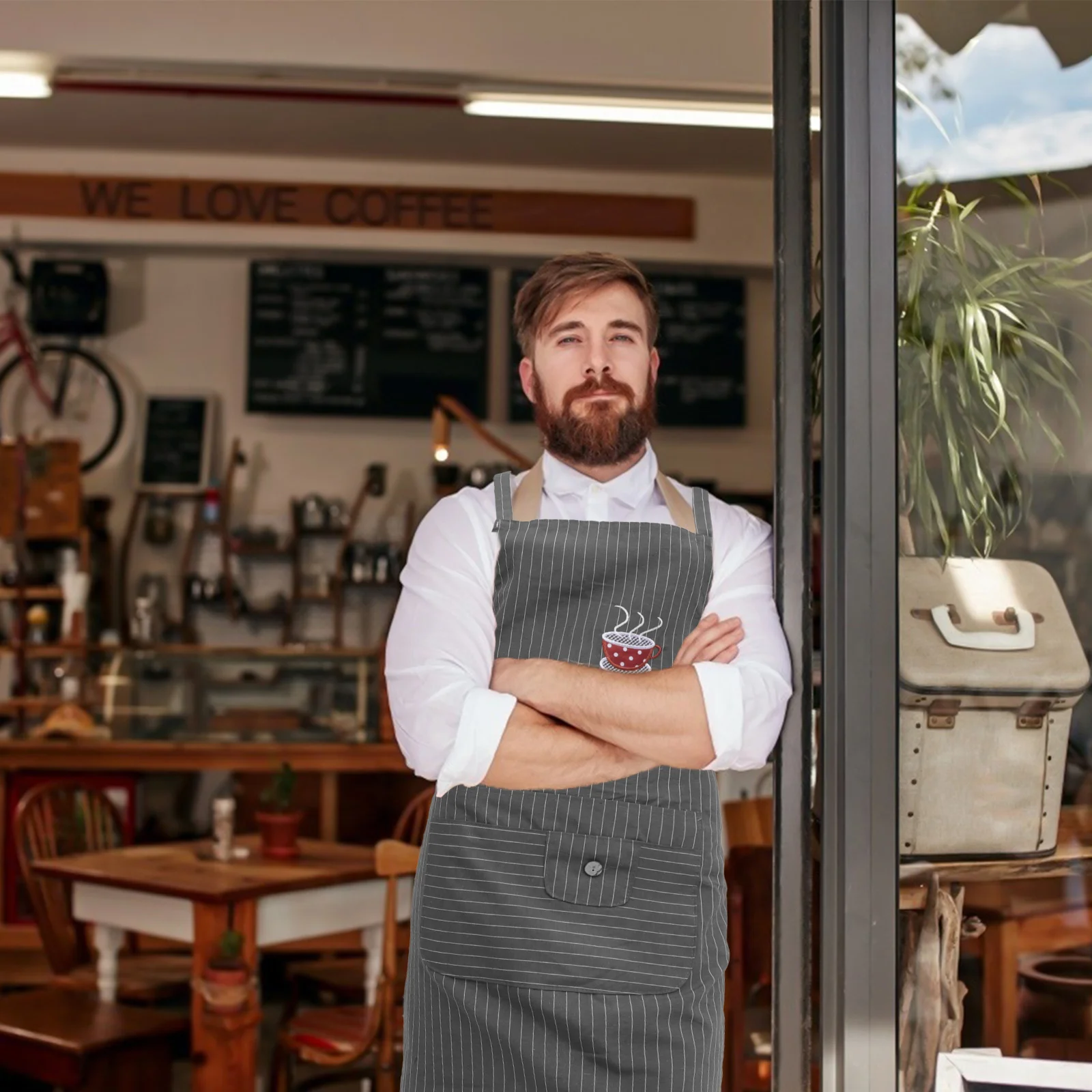 

1pc Suspender Cotton With Pocket Cotton Suspender Cooking Baking Coffee Shop Painting Household Working Apron Apron