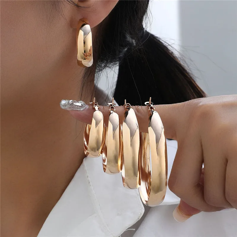 8Pcs Oversize Gold Plated Hoop Earring Simple Thick Round Circle Earrings for Women 30/40/50/60mm Punk Hiphop Jewelry Brincos