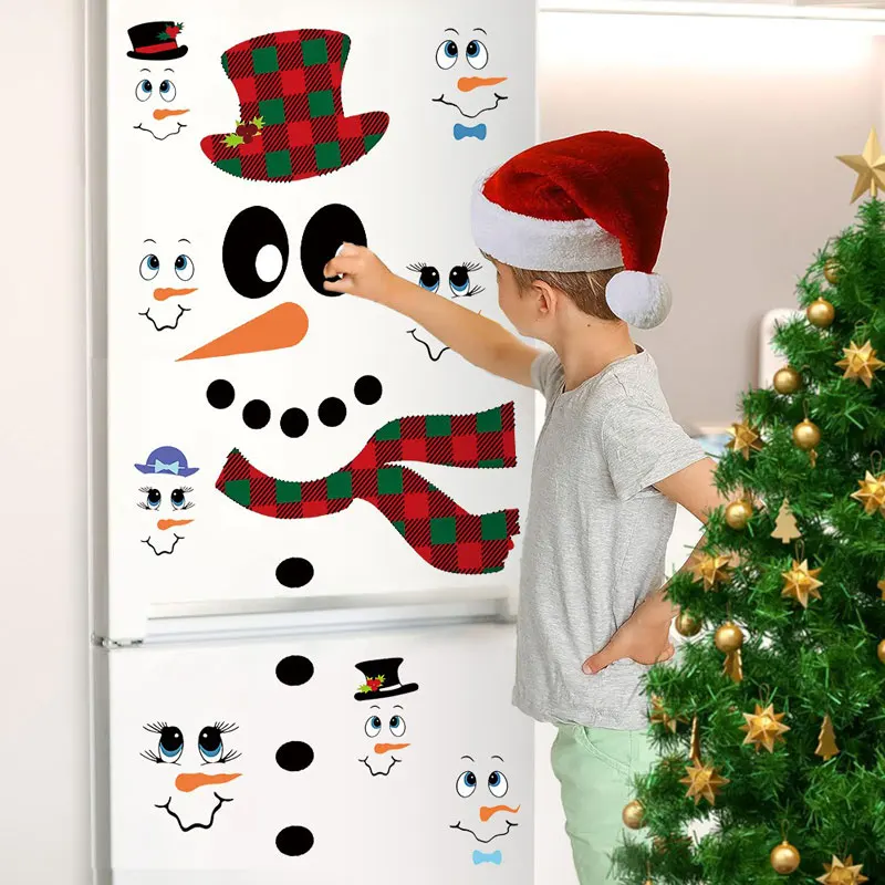 2024 Christmas PVC Wall Stickers Cute Cartoon Emojis Glass Refrigerators Home Furnishings Festival Decoration Stickers