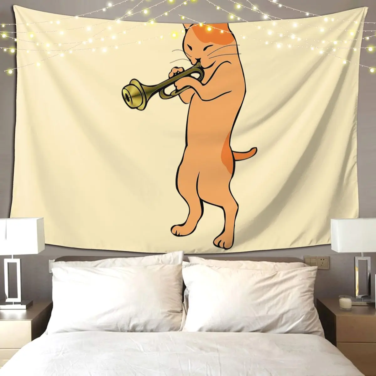 

Music Lover Cat Playing Trumpet Tapestry Hippie Wall Hanging Aesthetic Home Decor Tapestries for Living Room Bedroom Dorm Room